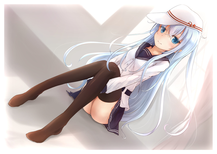 blue_eyes blue_hair hat kantai_collection mitsukii seifuku thighhighs verniy_(kancolle)