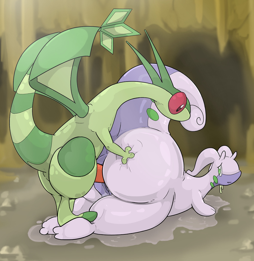 butt butt_grab chubby commoddity duo female feral feral_on_feral flygon from_behind goodra green_body looking_back lying male nintendo on_front penetration penis pok&#233;mon pok&eacute;mon raised_tail sex standing straight vaginal vaginal_penetration video_games wide_hips wings