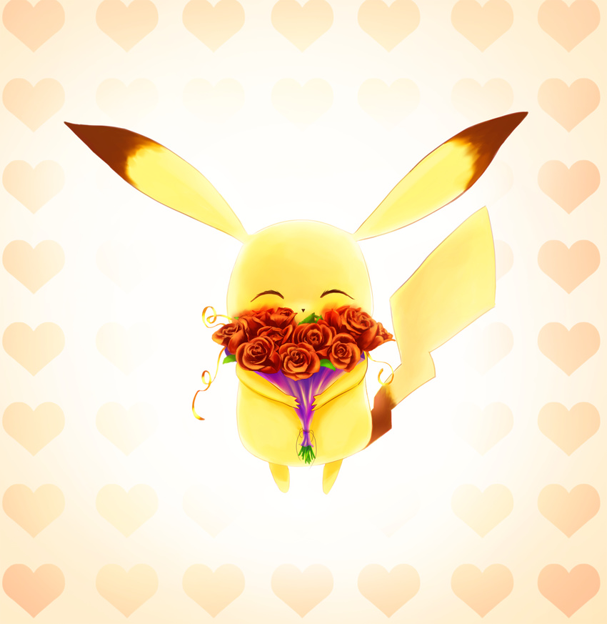 blush dekus flower happy heart hearts mother's_day mother's_day nintendo no_humans pikachu pokemon pokemon_(anime) pokemon_(game) rose roses simple_background smile solo