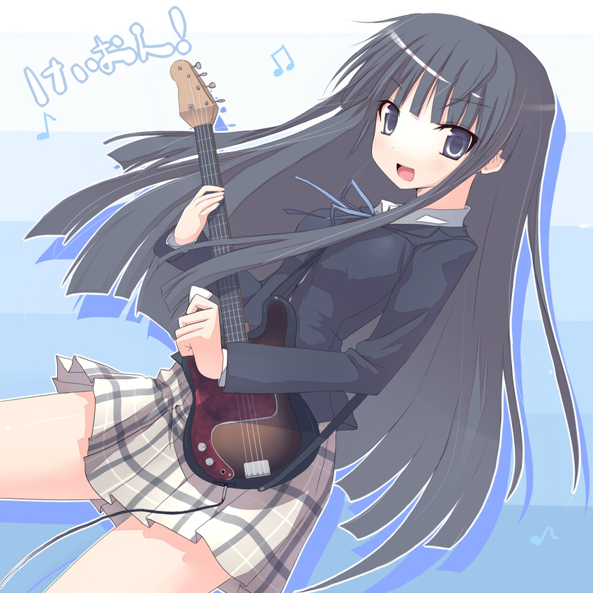 akiyama_mio bass_guitar black_hair highres hiraga_matsuri instrument k-on! school_uniform solo