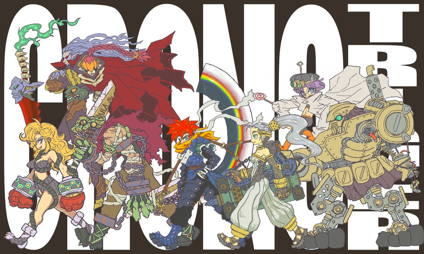 3girls ayla_(chrono_trigger) chrono_trigger crono frog kaeru_(chrono_trigger) lucca_ashtear magus marle multiple_boys multiple_girls robo sirius_(kerberos)