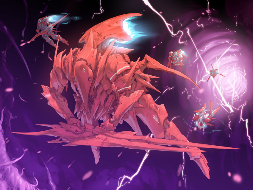 lightning mecha no_humans space sword weapon winged_armor_suzumega