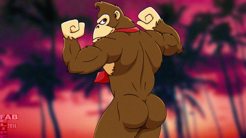 anthro back_turned biceps butt donkey_kong donkey_kong_(series) donkey_kong_country fabfelipe flexing fur gorilla male mammal mooning muscles necktie nintendo nude pose presenting presenting_hindquarters primate solo video_games