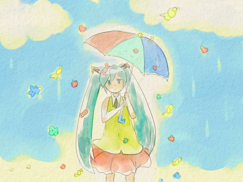 aqua_eyes aqua_hair ataru_(7noise) bad_id bad_pixiv_id candy expressionless food hatsune_miku long_hair looking_up skirt sleeveless solo twintails umbrella vocaloid