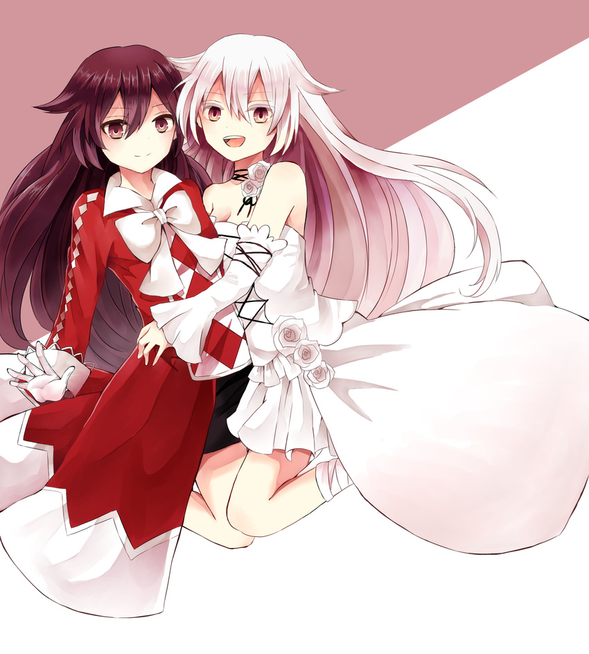 2girls alice_(pandora_hearts) brown_hair dress highres lolita_fashion long_hair multiple_girls pandora_hearts red_eyes white_hair will_of_the_abyss