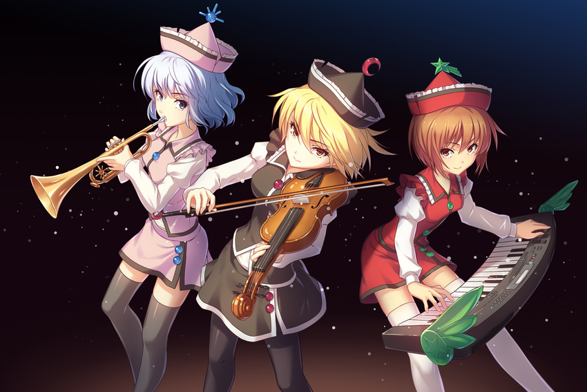 athrun1120 instrument lunasa_prismriver lyrica_prismriver merlin_prismriver thighhighs touhou