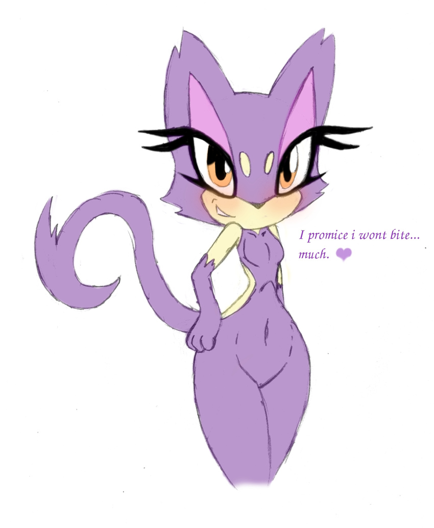 bit-small blush breasts cute feline female looking_at_viewer mammal nintendo nude plain_background pok&#233;mon pok&eacute;mon purrloin sketch small_breasts solo talking_to_viewer text video_games