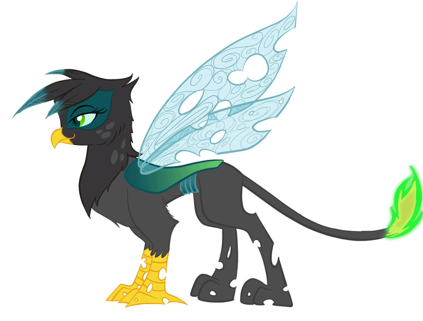 alpha_channel avian beak changeling feathers fire friendship_is_magic fur gilda_(mlp) green_eyes grey_fur gryphon lowhitney magic my_little_pony plain_background solo spots spotted_fur standing talons transparent_background wings