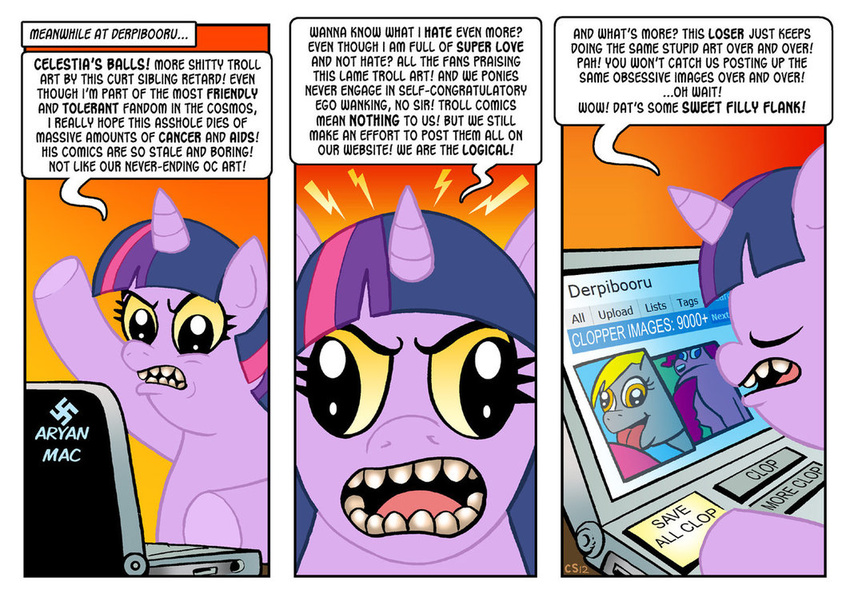 black_eyes butthurt comic computer curtsibling derp_eyes derpibooru derpy_hooves_(mlp) drama english_text equine friendship_is_magic gradient_background hair horn horse invalid_tag mammal multi-colored_hair my_little_pony nazi parody pony purple_hair swastika text the_truth three_tone_hair trolling twilight_sparkle_(mlp) unicorn wall_of_text