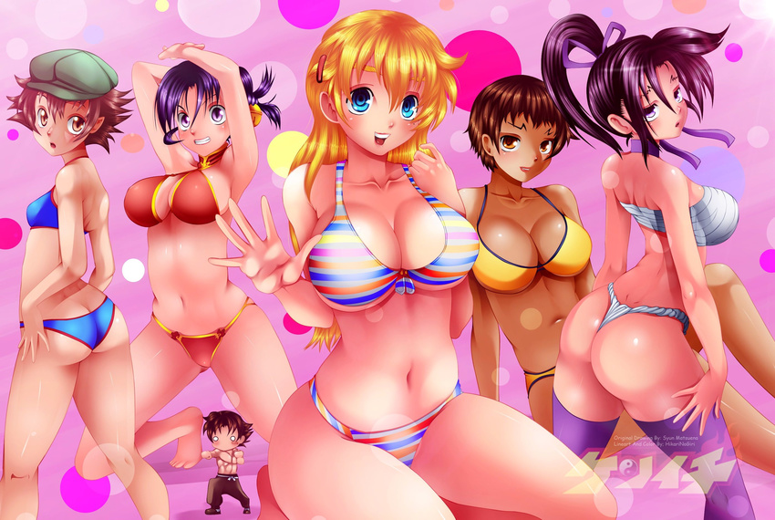 1boy 5girls ass blonde_hair breasts brown_hair butt_crack dark_skin furinji_miu highres kousaka_shigure kugatachi_kaname large_breasts long_hair ma_renka multiple_girls nanjou_kisara shijou_saikyou_no_deshi_ken'ichi shijou_saikyou_no_deshi_ken'ichi shirahama_ken'ichi shirahama_ken'ichi short_hair standing