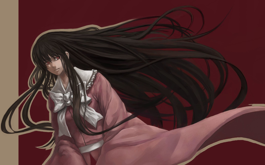 black_hair highres houraisan_kaguya japanese_clothes kazuya long_hair red_eyes solo touhou very_long_hair