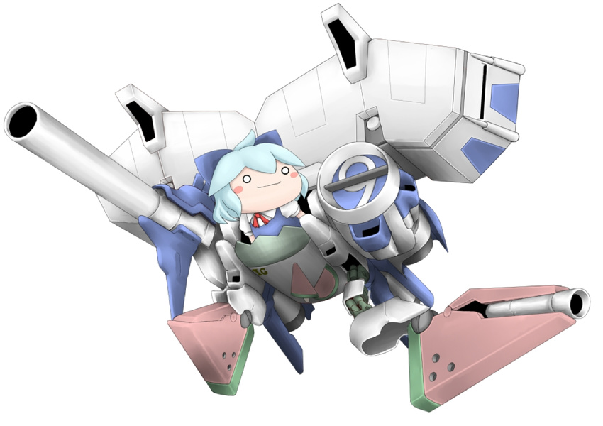 1girl bad_id bad_pixiv_id chibi cirno dendrobium_schema food fruit gundam gundam_0083 mecha mecha_musume parody shishigami_(sunagimo) solo touhou watermelon