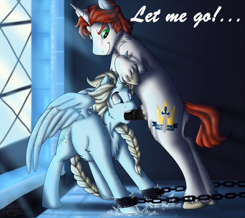 equine fellatio forced frost frozen frozen_(movie) hans horn mammal my_little_frozen my_little_pony namygaga oral oral_sex penis prince_hans_(frozen) queen_elsa_(frozen) rape saliva sex shackles unicorn