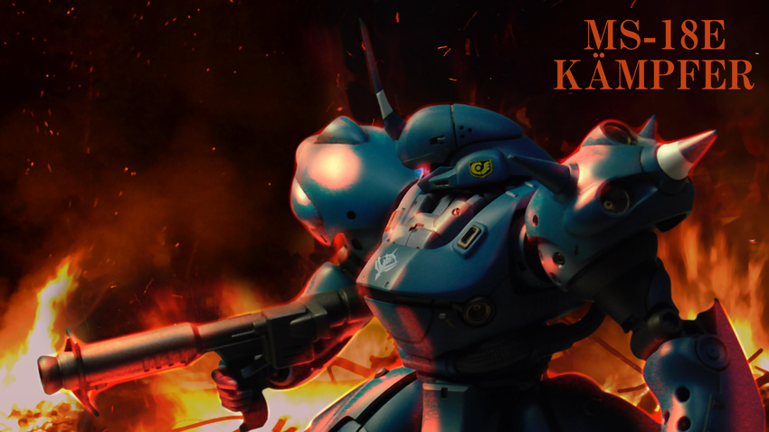 character_name fire gundam gundam_0080 kampfer_(mobile_suit) mecha rocket_launcher smoke weapon