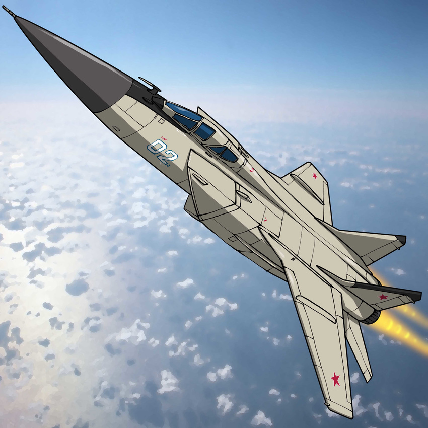 aircraft airplane fighter_jet flying highres hirodango jet mig-31 military military_vehicle no_humans original sky