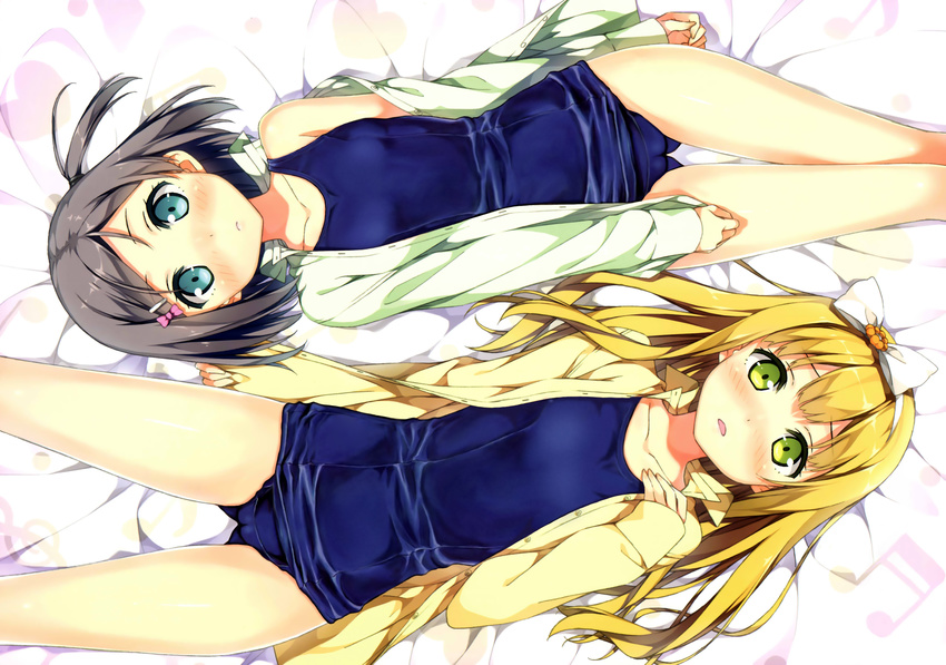 2girls azuki_azusa hentai_ouji_to_warawanai_neko kantoku photoshop school_swimsuit swimsuit thighhighs tsutsukakushi_tsukiko