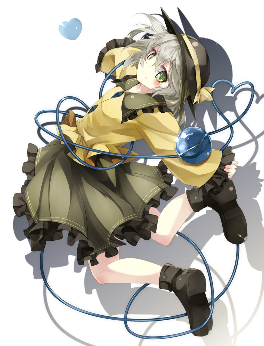 eyeball gorilla_(bun0615) green_eyes green_hair hat hat_ribbon heart heart_of_string highres komeiji_koishi ribbon short_hair skirt smile solo third_eye touhou