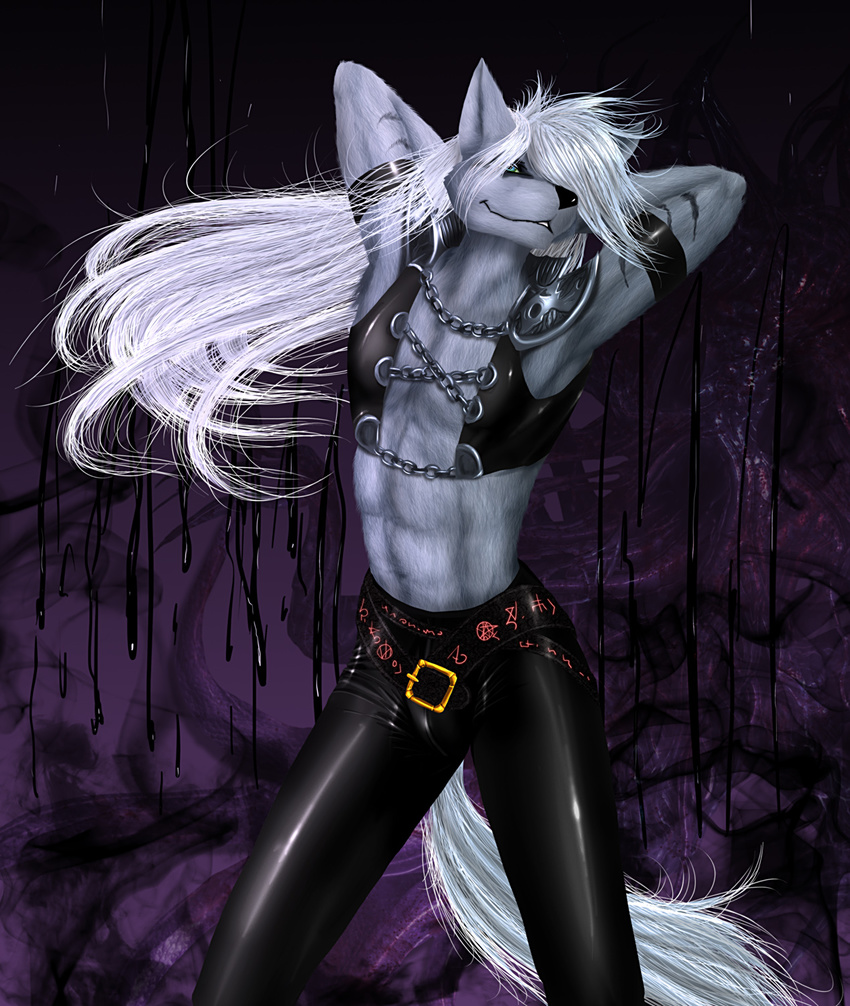 belt canine chain girly hair long_hair longhair male mammal nayar original_character pose rubber selker solo tentacles wolf