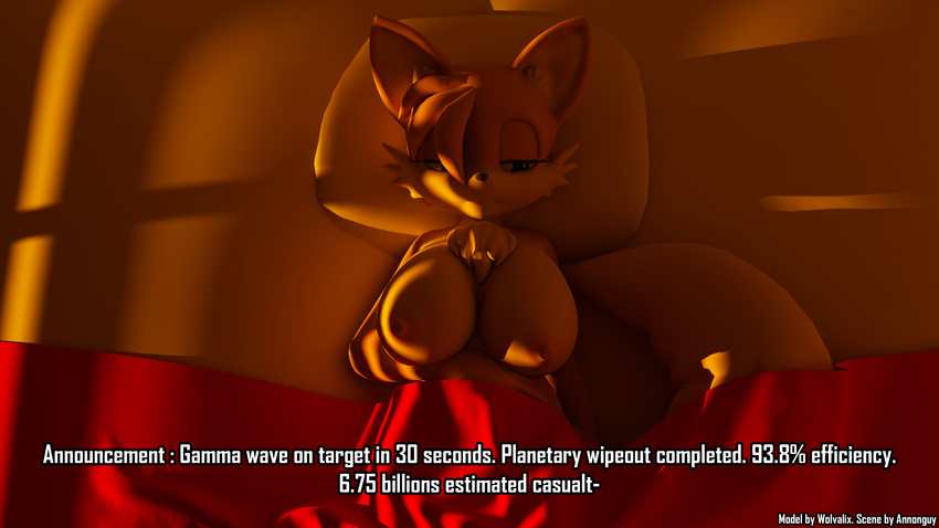 3d absurd_res annonguy anthro areola big_breasts breasts canine chest_tuft crossgender dialog english_text eyelashes female fox fur hair hi_res mammal miles_prower nipples nude sega solo sonic_(series) text tuft video_games wolvalix