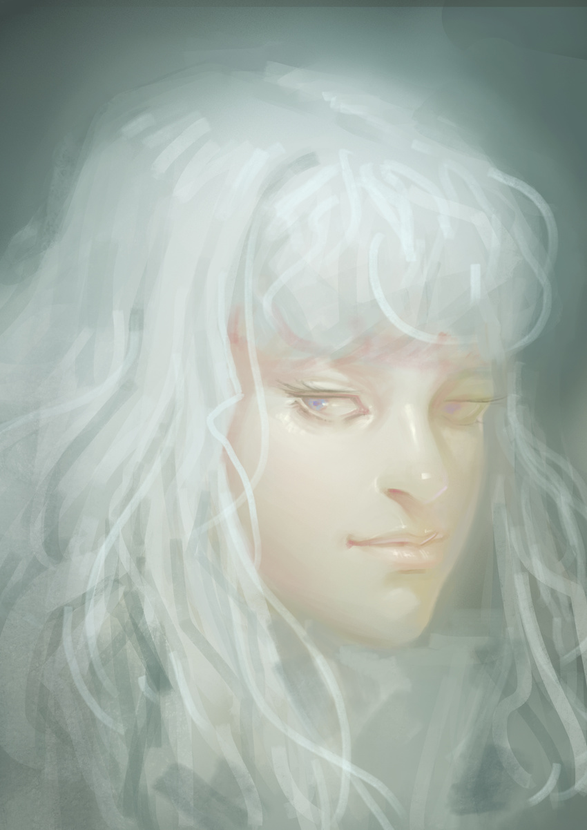 absurdres androgynous berserk griffith gunbig highres long_hair male_focus realistic silver_hair solo wavy_hair white_hair