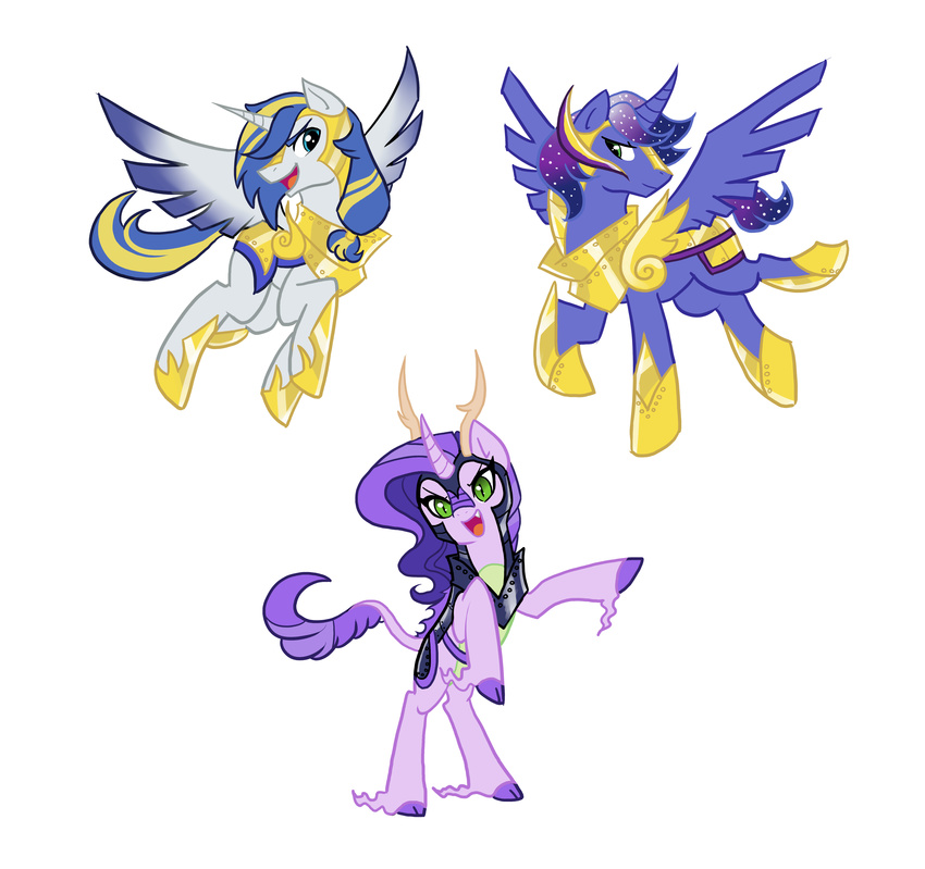 armor equine female friendship_is_magic green_eyes group hi_res horn kilala97 kirin looking_at_viewer male mammal my_little_pony open_mouth original_character plain_background smile white_background winged_unicorn wings