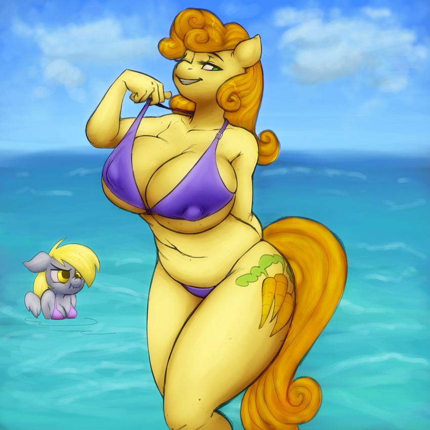 anthro anthrofied big_breasts bikini breasts carrot_top_(mlp) cleavage clothed clothing cloud cutie_mark derp_eyes derpy_hooves_(mlp) digitigrade duo equine female friendship_is_magic hair horse huge_breasts kevinsano mammal muh-arts my_little_pony navel nipples pegasus pony standing swimsuit under_boob voluptuous water wings