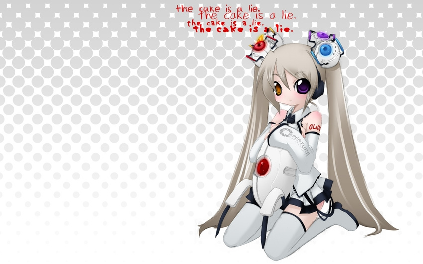 1440x900 cosplay glados glados-tan hatsune_miku heterochromia portal valve vocaloid wallpaper