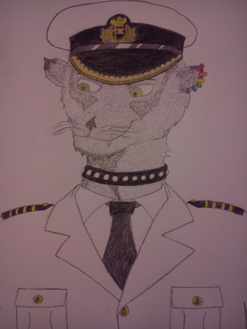 captain crimsonwolf green_eyes hat male mammal mustelid nowa otter piercing teeth uniform