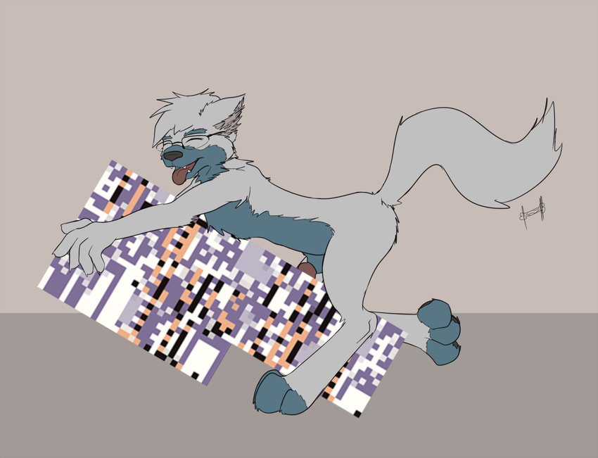 anal anthro asexual canine dog duo eyewear fuzzywuff gay glasses glitch interspecies knot male mammal missingno. nintendo oddwarg oral penis pok&#233;mon pok&eacute;mon simple_background tongue video_games wolf