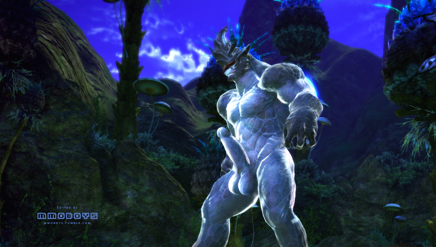 aman amani anthro balls big_balls big_penis blue_skin claws dragon erected_penis erection humanoid mmo mmoboys_(artist) mmorpg penis public scales solo tera tera_online video_games
