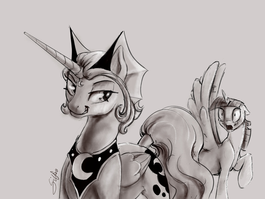duo equine female feral friendship_is_magic grin hair horn horse mammal monochrome my_little_pony open_mouth plain_background pony princess_luna_(mlp) silfoe twilight_sparkle_(mlp) wing_boner winged_unicorn wings