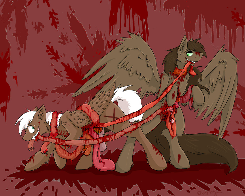 balls blood cannibalism disembowelment dusty_(artist) equine erection female gore guts hard_vore horse horsecock innards male mammal my_little_pony original_character ovaries pegasus penis pink_penis teats vore wings