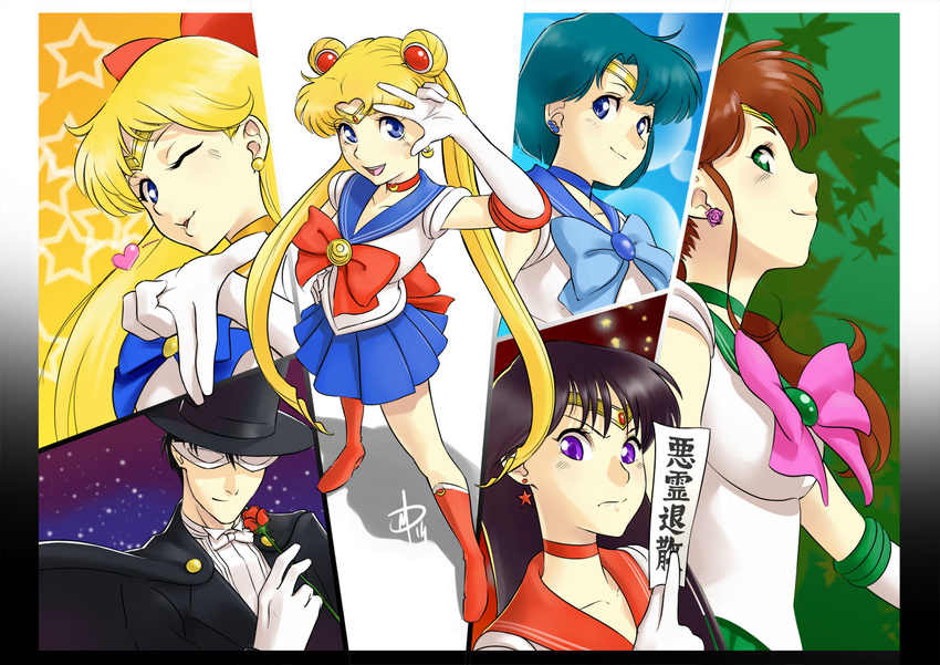 5girls aino_minako back_bow bad_deviantart_id bad_id bishoujo_senshi_sailor_moon black_hair blonde_hair blown_kiss blue_choker blue_eyes blue_hair blue_sailor_collar bow brown_hair chiba_mamoru choker daniel_macgregor double_bun earrings elbow_gloves flower forehead_jewel gloves green_choker green_eyes green_sailor_collar hairpods hat heart hino_rei inner_senshi jewelry kino_makoto long_hair magical_girl mask mizuno_ami multiple_girls one_eye_closed pink_bow pleated_skirt red_bow red_choker red_eyes red_sailor_collar rose sailor_collar sailor_jupiter sailor_mars sailor_mercury sailor_moon sailor_senshi sailor_senshi_uniform sailor_venus short_hair skirt tiara top_hat tsukino_usagi tuxedo tuxedo_kamen twintails v_over_eye white_gloves