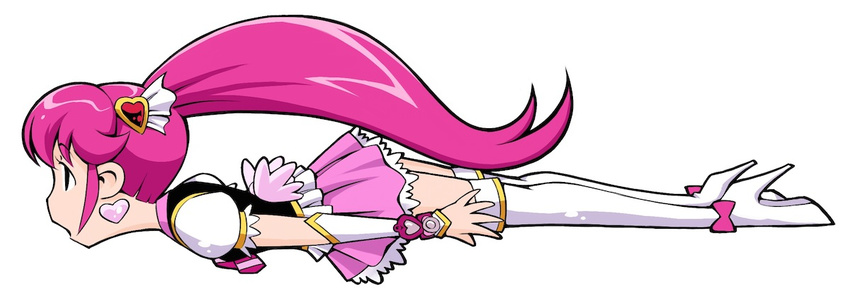 aino_megumi bad_id bad_pixiv_id boots cure_lovely earrings hair_ornament happinesscharge_precure! heart heart_earrings jewelry long_hair magical_girl pink_hair ponytail precure sekihan solo thigh_boots thighhighs wrist_cuffs