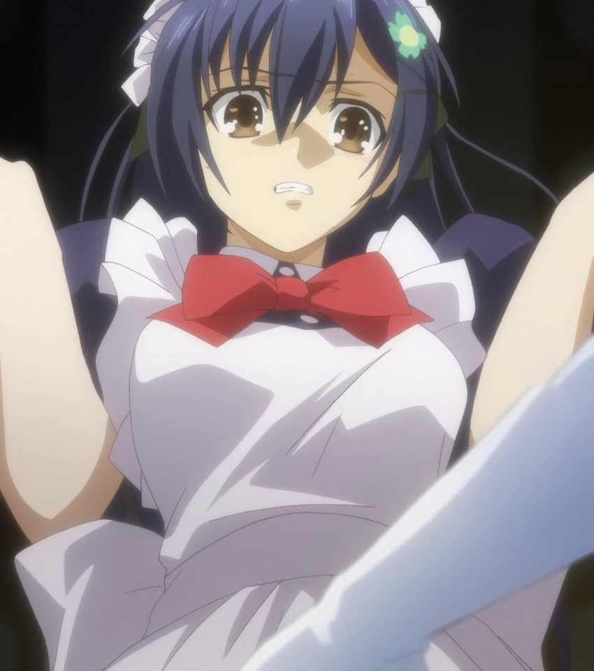 blue_hair brown_eyes date_a_live highres itsuka_shidou itsuka_shiori maid screencap