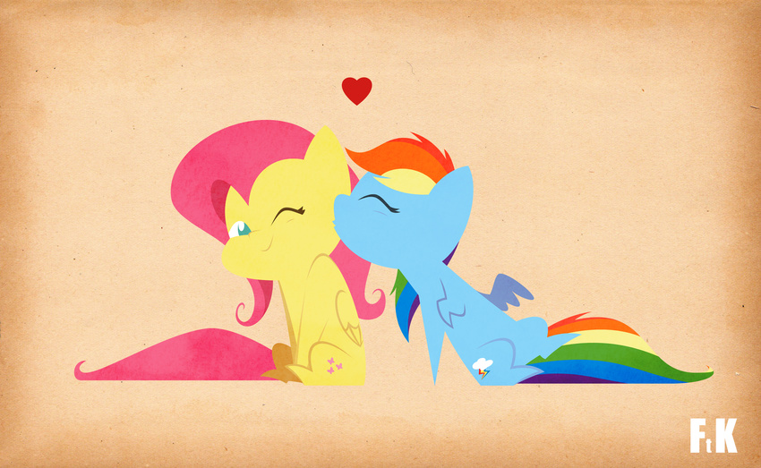 &lt;3 blue_eyes couple cutie_mark duo equine eyes_closed female fluttershy_(mlp) fluttershythekind friendship_is_magic hair kissing lesbian mammal multi-colored_hair my_little_pony one_eye_closed pegasus pink_hair rainbow_dash_(mlp) rainbow_hair sitting smile wings