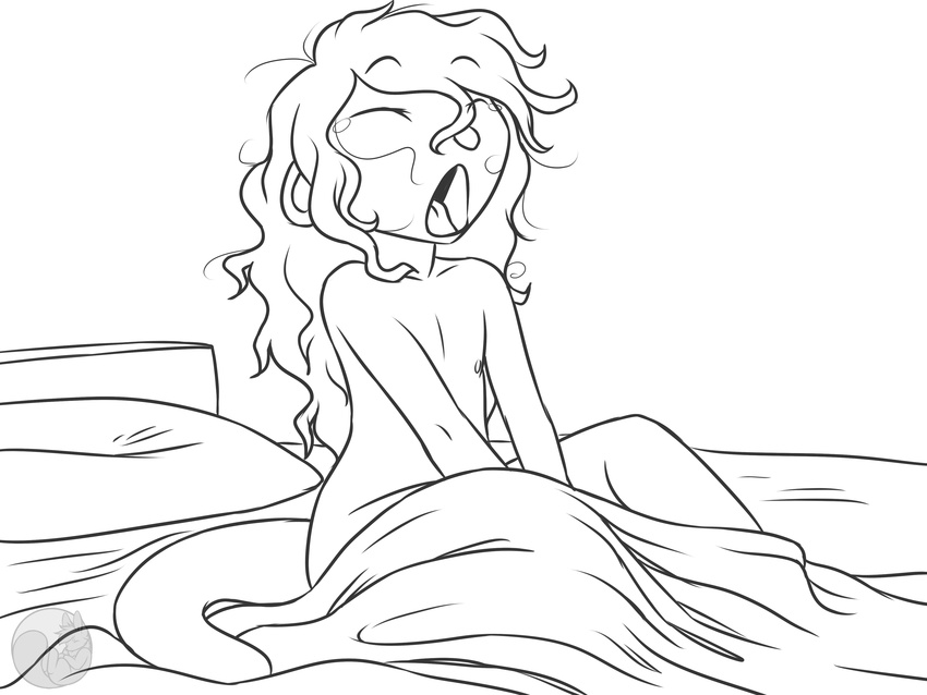 anthro bed bed-head bed_head chibi eyes-closed eyes_closed fur girly hi_res invalid_tag male mammal mustelid nateday nipples nude open_mouth otter pillow scott_(character) sitting solo tears yawn