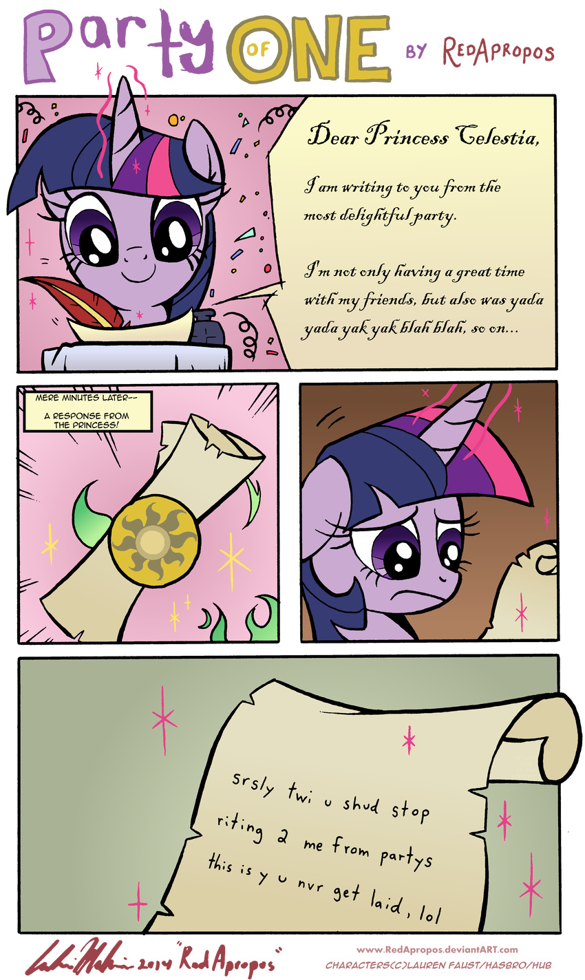 absurd_res comic english_text equine female fire friendship_is_magic glowing hair hi_res horn inkwell letter levitation magic mammal multi-colored_hair my_little_pony purple_eyes purple_hair quill redapropos scroll solo sparkles table text twilight_sparkle_(mlp) unicorn writing