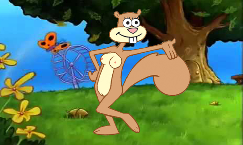 arthropod breasts brown_fur butterfly cream_fur female flower fur grass hindpaw insect invalid_tag mammal nipples nude outside paws pose pussy rodent sandy_cheeks sea smile spongebob_squarepants squirrel tree water