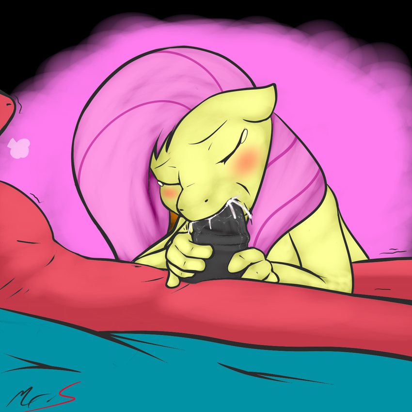 blush cum duo equine eyes_closed female fluttershy_(mlp) friendship_is_magic hair hi_res horse long_hair male mammal mr.smile my_little_pony open_mouth oral penis pink_hair pony red_body sex signature straight yellow_body