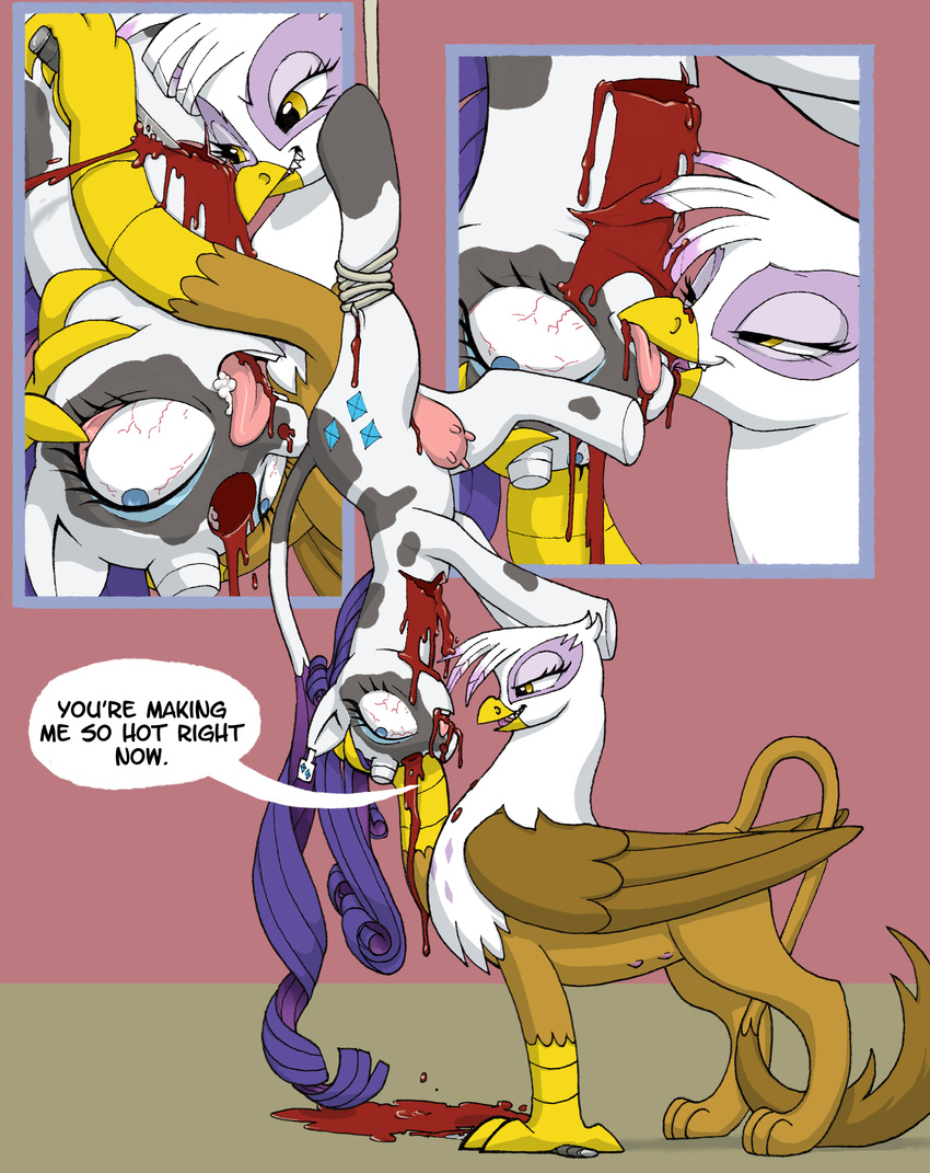 blood bovine brains cattle decapitation duo english_text female friendship_is_magic gilda_(mlp) gore grotesque_death gryphon kissing lesbian mammal mechacockzilla my_little_pony necrophilia rarity_(mlp) teats text udders