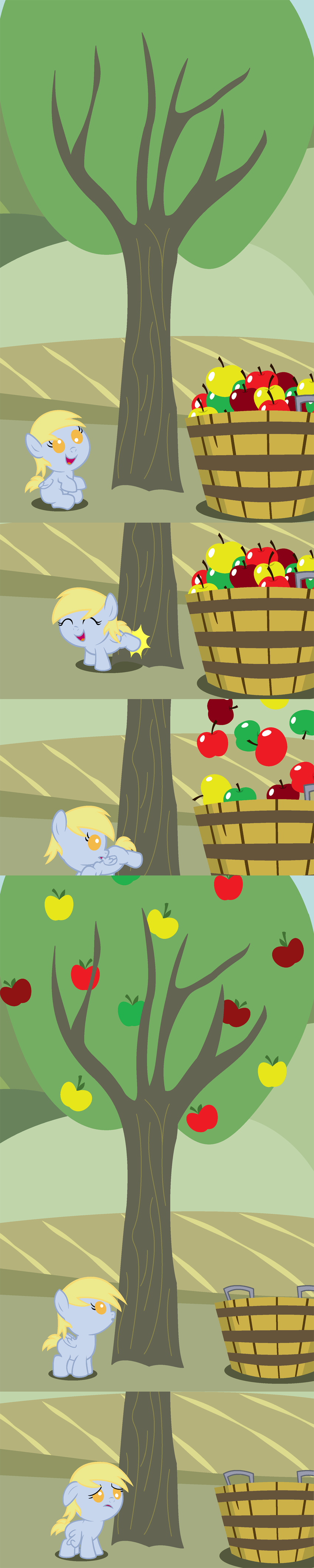 apple beavernator blonde_hair cute derp_eyes derpy_hooves_(mlp) equine female feral friendship_is_magic fruit hair happy horse mammal my_little_pony pegasus pony sad solo tree wings yellow_eyes young