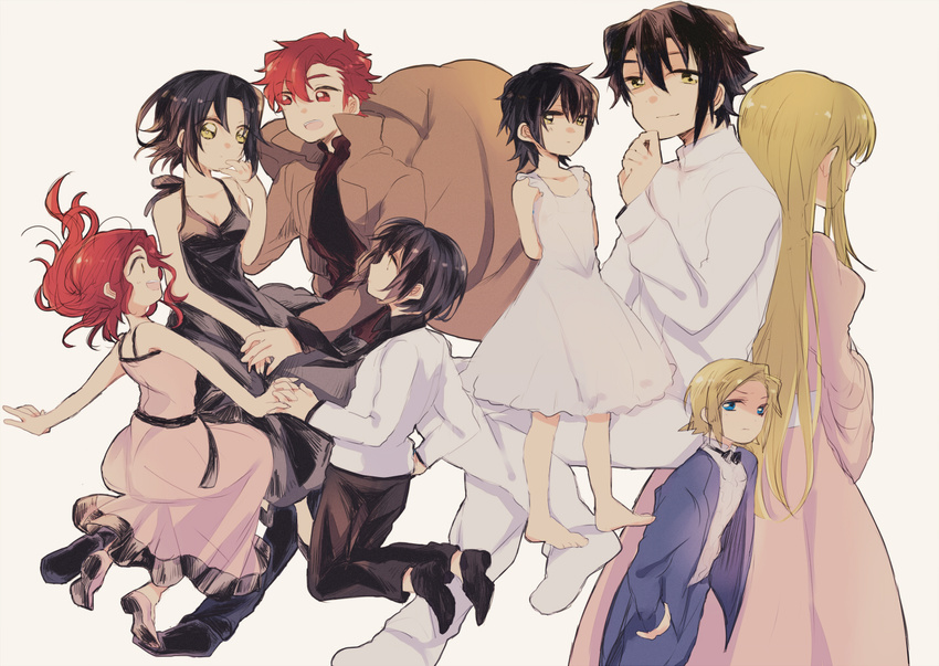 4girls assf_krsya baccano! bad_id bad_pixiv_id black_hair blonde_hair blue_eyes chane_laforet charon_walken claire_stanfield claudia_walken dress family huey_laforet long_hair luchino_campanella monica_campanella multiple_boys multiple_girls red_eyes red_hair riza_laforet short_hair yellow_eyes