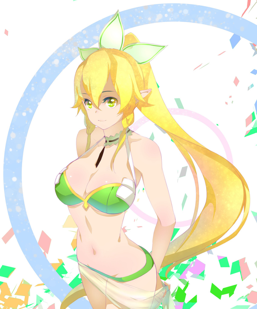 adapted_costume bikini breasts cleavage elf highres large_breasts leafa orry pointy_ears solo swimsuit sword_art_online