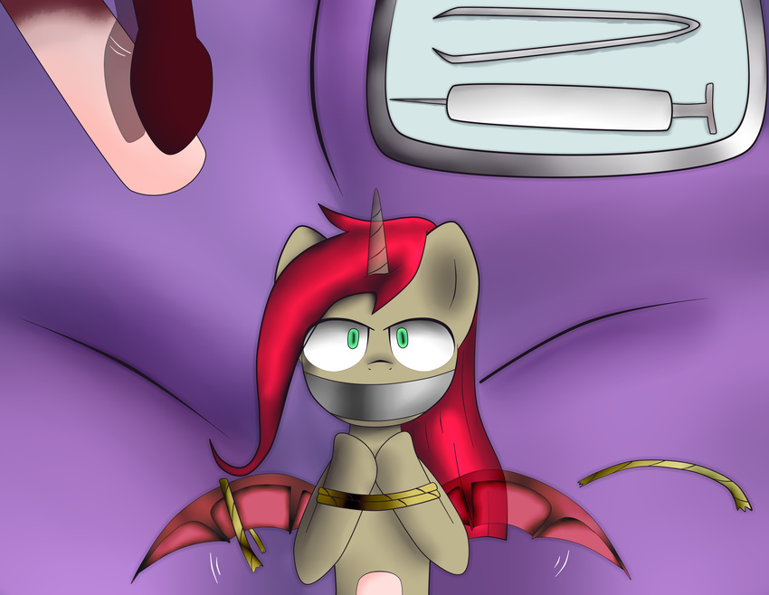 bound green_eyes hair looking_at_viewer my_little_pony original_character red_hair red_ray rope