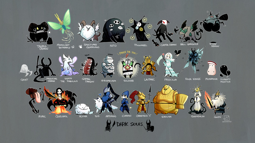 6+boys alvina_of_the_darkroot_wood armor artorias_the_abysswalker asylum_demon beard belfry_gargoyle capra_demon cat chaos_witch_quelaag chibi crown dark_souls dark_sun_gwyndolin dragon dragon_slayer_ornstein dual_wielding english everyone executioner_smough facial_hair flaming_sword gaping_dragon ghost gravelord_nito great_grey_wolf_sif gwyn_lord_of_cinder halberd hammer highres holding horns inkinesss knight_lautrec_of_carim lord's_blade_ciaran mimic mimic_(dark_souls) mimic_chest moonlight_butterfly_(dark_souls) multiple_boys multiple_girls multiple_heads mushroom_parent pinwheel_(dark_souls) polearm praise_the_sun priscilla_the_crossbreed prowling_demon sanctuary_guardian seath_the_scaleless sickle siegmeyer_of_catarina solaire_of_astora souls_(from_software) spear sword taurus_demon the_four_kings tongue weapon wings