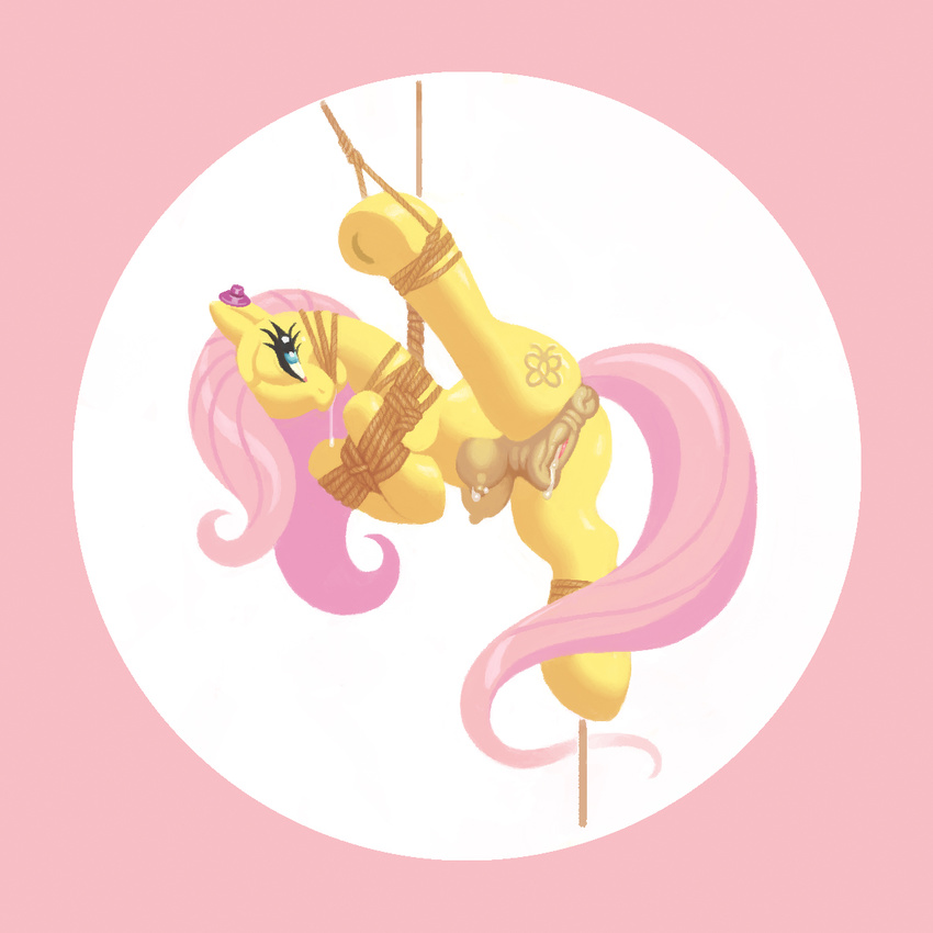 bdsm bondage bound butt chaosrruruus cutie_mark drooling equine eyelashes female feral fluttershy_(mlp) friendship_is_magic fur gag hair half-closed_eyes horse long_hair looking_at_viewer mammal my_little_pony pink_hair pony pussy pussy_juice rope saliva solo suspension teal_eyes teats yellow_fur