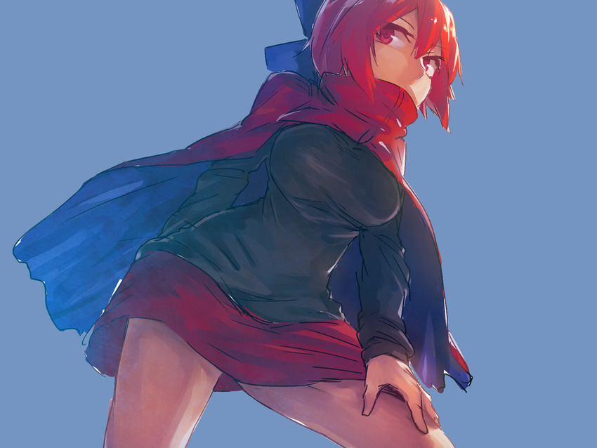 bow breasts cape hair_bow highres large_breasts long_sleeves melon22 red_eyes red_hair sekibanki short_hair skirt solo touhou