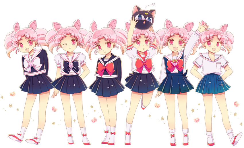 chibiusa pink_eyes pink_hair sailor_moon saki_(hxaxcxk) seifuku wink