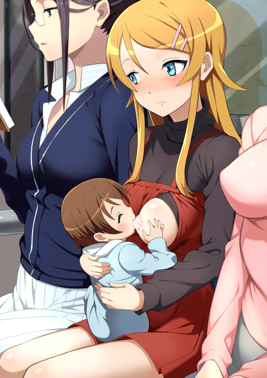 3girls baby blue_eyes blush breast_sucking breasts kousaka_kirino multiple_girls ore_no_imouto_ga_konna_ni_kawaii_wake_ga_nai shin'ya_(shin'yanchi) shin'ya_(shin'yanchi)